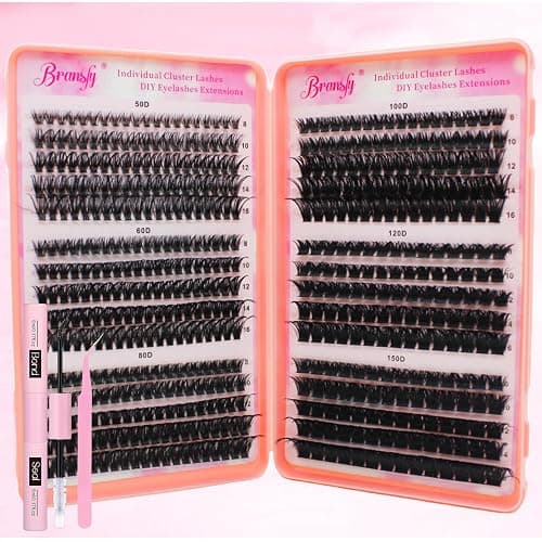 Bransfy Lash Clusters Kit 50D 60D 80D 100D 120D 150D Eyelashes Clusters Kit 8-16mm Individual Lash Extension Kit D Curl Fluffy False Eyelashes with Tweezer Bond and Seal DIY at Home (Kit 50D-150D) thumbnail 4