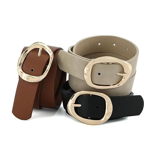 Earnda Leather Belts for Women Casual Fashion Waist Belt with Liquid Shapes Gold Buckle for Jeans Pants Dresses thumbnail 7