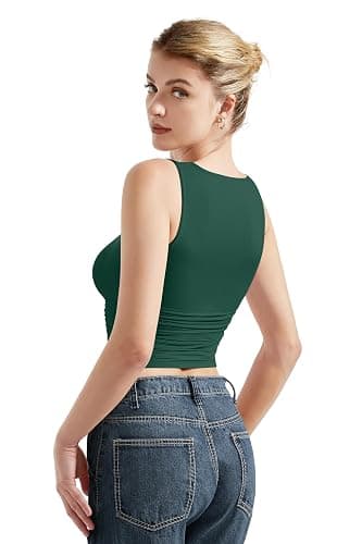 SUUKSESS Women Double Lined Going Out Basic Tank Tops Ruched Summer T Shirts thumbnail 3