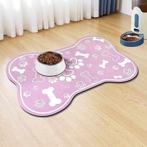 Dog Cat Mat for Food and Water,Rapid Absorbent Pet Feeding Mat, Bone Shaped Dog Placemat Bowl Mat with Rubber Backing,No Stains Pet Food Mats Indoor, Pet Accessories Supplies,Pink 12"×18" - Image 1