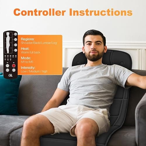 CILI Massage Mat Full Body,Massager Chair Pad,10 Vibration Motors & 5 Massage Modes,Back Massager for Bed,Massage Mattress Pad for Back,Heating Pad with Auto Shut Off, Gifts for Men,Women,Black thumbnail 6