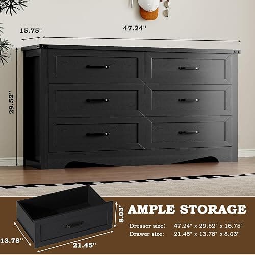 BORNOON 6-Drawer Dresser for Bedroom, Modern Wooden Chest of Drawers with Metal Handles, Anti-Tipping Design, Sturdy and Stable Storage Organizer for Living Room, Entryway, Home Office thumbnail 2