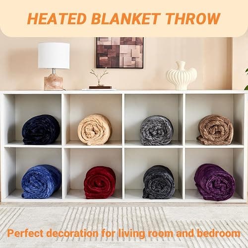 Qieryun Heated Blanket Electric Throw, Soft Flannel Heating Blanket with 8 Hours Auto Off 10 Fast Heating Levels Machine Washable Sherpa Heated Blanket with Overheating Protection thumbnail 7