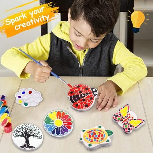 Paint Your Own Stepping Stones 5-Pack for Kids, Boys & Girls Ages 3-12, Butterfly, Turtle, Flower, Tree & Ladybug DIY Outdoor Garden Art & Craft Ceramic Painting Set for Birthday Summer Activity thumbnail 3
