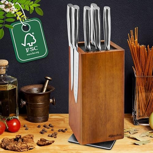 Fimaten universal magnetic knife block without knives-360° rotatable magnetic knife holder made of fine acacia wood, Extra large magnet knife storage for knives and utensils for a quality kitchen life - Image 1