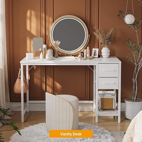 CubiCubi Computer Desk with 2 Drawers, 40 Inch Small Home Office Desk with Storage Study Writing Table, Pure White thumbnail 7