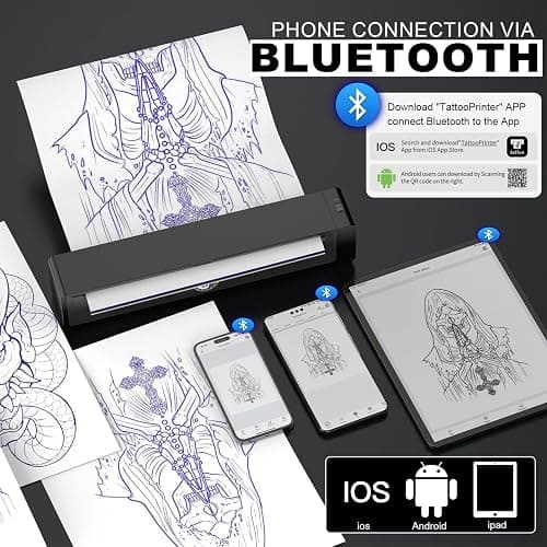 Wormhole Tattoo Stencil Printer Wireless Bluetooth 2,500mAh Battery Portable Tattoo Printer Compatible with Phone & PC for Artists and Beginners - Dark Gray thumbnail 2