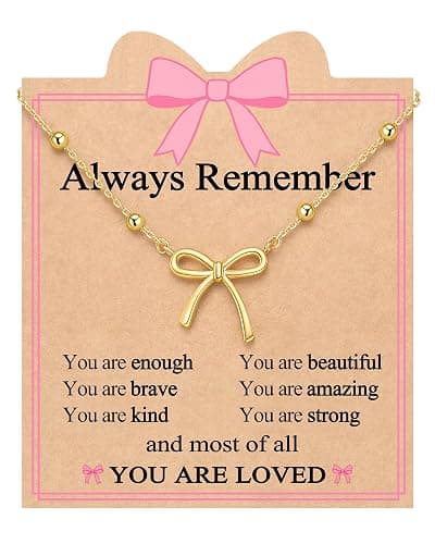 UNGENT THEM Always Remember You Are Loved - Cute Preppy Girly Trendy Stuff Gold Bow Necklace for Women Teen Girls - Image 1