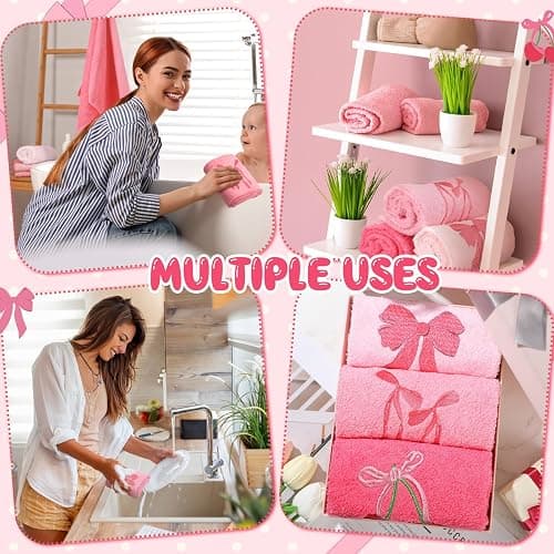 FuWeave 3 Pcs Pink Hand Towels for Bathroom Coquette Bow Embroidered Decorative Towel 100% Cotton Soft Absorbent Kitchen Facecloth Preppy Bathroom Decor Bridal Shower Wedding Gift 13.7 x 29.5'' thumbnail 6