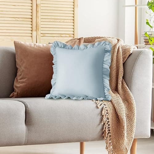 KKJIAF Ruffle Pillow Cases 18x18 Inches, Dusty Blue Square Ruffled Pillow Covers Set of 2, Microfiber Wrinkle Resistant Pillow Shams with Envelope Closure for Sofa Bed Living Room thumbnail 5