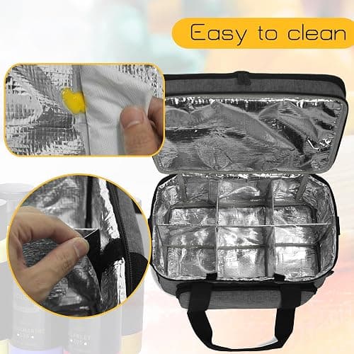 Acrylic Paint Organizer Bag - Holds 54 Bottles (2 oz), Art Supply Storage Case with Handle and Shoulder Strap, Extra Pocket for Brushes, Palette Board, Aluminum Foil Liner for Easy Cleaning, Grey thumbnail 5