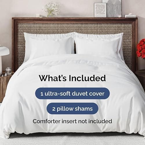 Duvet Cover Full Size Set - Extra Soft Full Size Duvet Cover 80 x 90 with 2 Pillow Shams - Hotel Luxury Quality Easy Care and Fade Free w/ Zipper Closures & Ties - Comfy Breathable Bedding Set (White) - Full - 01 - White (No Comforter) thumbnail 2
