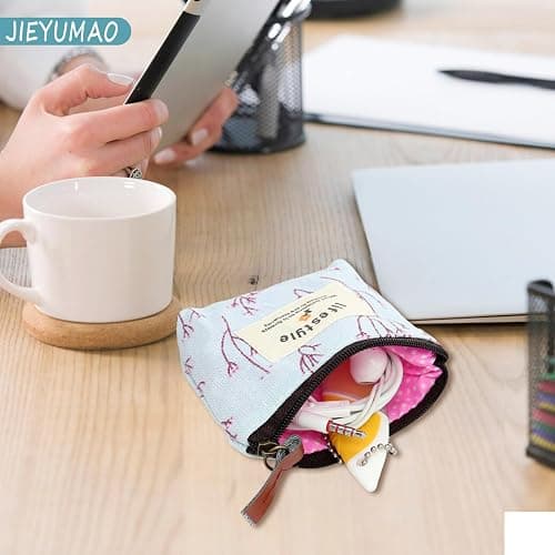 JIEYUMAO Small Coin Purse, 9Pcs Canvas Coin Purse with Keychain, 9 Styles Mini Makeup Bag for Women, Multicolor Mini Pouch Change Wallet Small Coin Pouch for Lipstick Jewelry Card thumbnail 2