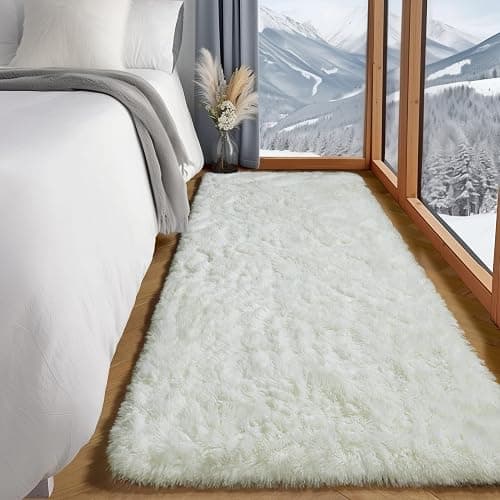 ONASAR Cream White Runner Rugs for Bedroom Living Room, Ivory Fluffy 2x6 Bedside Hallway Area Rug, Ultra Soft Plush Furry Faux Fur Non Slip Floor Carpet for Nursery Kids Dorm Closet Home Decor thumbnail 8