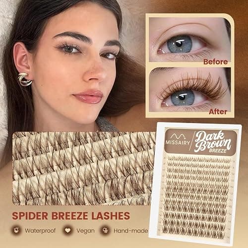 MissAiry Spider Breeze Lash Clusters Kit, Dark Brown Wispy Natural Eyelash Clusters DD Curly Lashes Cluster 8-16mm Cluster Eyelash Extensions Individual Lashes with Invisible Band for DIY at Home thumbnail 5