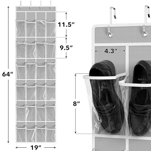 Simple Houseware 24 Pockets - Crystal Clear Over The Door Hanging Shoe Organizer, Gray (64'' x 19'') thumbnail 3
