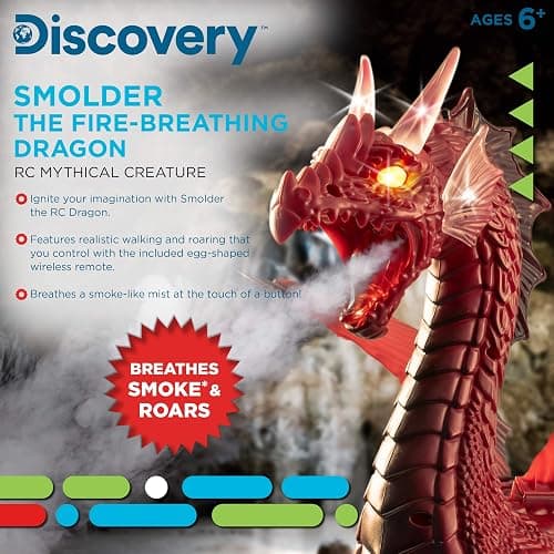 Discovery Fire-Breathing RC Dragon with Smoke Breath, Walking, Wing Flapping, Realistic Roaring Sounds| Light-Up Large Dinosaur Toy| Remote Control Robot Dino Mythical Creature| Kids Boys Gift| Age 6+ thumbnail 3