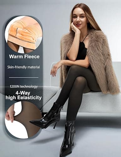 KBVOT Fleece Lined Tights Women Sheer Warm Pantyhose Leggings Fake Translucent Thermal Winter Thick Tights for Dresses thumbnail 2