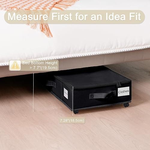 Vincona Under Bed Storage with Wheels, 2 Pack Under Bed Storage Containers with Label Holders for Clothes, Shoes and Blankets, Rolling Underbed Shoe Organizer with Cover, Black (30.71x15.7x7.28 in) thumbnail 7