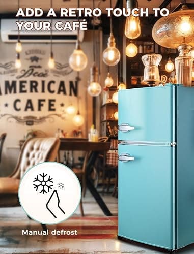Anypro 3.2 Cu.Ft Refrigerator, Retro Double Door Fridge with Freezer, 7 Adjustable Temperature Settings, Removable Glass Shelves for Dorm, Office, Bedroom, Apartment, Blue thumbnail 8