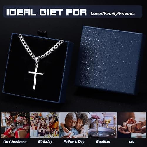 Besteel 925 Sterling Silver Cross Necklace Beveled Edge for Men Women 5mm Stainless Steel Non Tarnish Durable Cuban Link Curb Chain Crucifix Pendant Necklace Jewelry 16-30 Inches Christian Baptism Gifts thumbnail 6