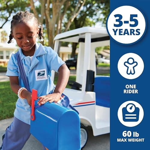 Kid Trax 6V USPS Mail Truck Ride-On Toy, Ages 3-5, Max Weight 60 lb, Includes Mailbox, Play Envelopes, Working Headlights/Horn, FM Radio/MP3 Input thumbnail 3