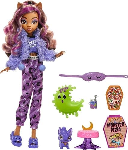 Monster High Creepover Party Doll, Clawdeen Wolf with Pet Dog Crescent, Sleepover Clothes & Accessories like Eye Mask & Pizza thumbnail 4