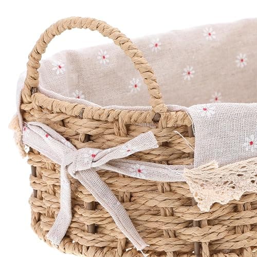 2Pcs Small Wicker Storage Baskets with Handles & Liners for Organizing | Hand-Woven Cute decorative Basket for Home Shelves Organizing, Storage and Deco thumbnail 4