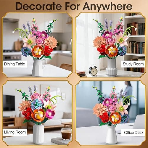 Flower Bouquet Building Set, 762Pcs Flowers Model Kit Creative STEM Toy for Home Office Decor, Valentine's Day/Birthday/Mother's Day for for Women Kids Girls thumbnail 6