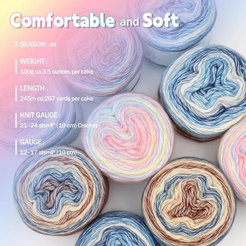 Katech Ombré Yarn for Crocheting-Gradient Cake Yarn-4x100g 60% Cotton 30% Acrylic 10% Wool-Ombré Multicolor Soft Rainbow Cotton Crochet Yarn for Scarves, Shawls, Blankets and Garments(G) thumbnail 7