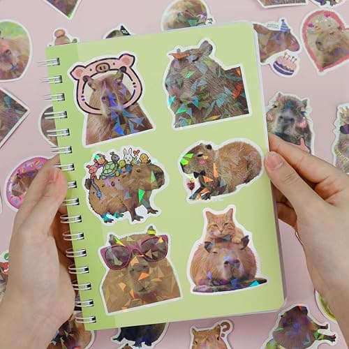 Capybara Stickers, 108 PCS Funny Vinyl Waterproof, Meme Animals Holographic Decals Stickers for Laptop, Water Bottles, Capy Birthday Decorations, Gifts for Capybara Lover thumbnail 2