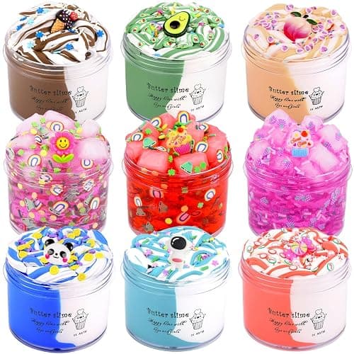 9 Pack Slime Kit, 6 Two-Color Butter & 3 Jelly Cube Crunchy Slime, Stress Relief, Soft Non-Sticky, for Kids Party Favors, School & Family Sensory Toy - Image 1