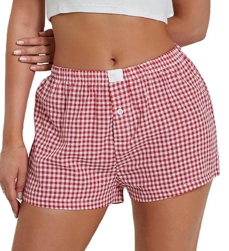 NUFIWI Women Y2k Pajamas Shorts Gingham Cute Pj Short Pants Plaid Lounge Shorts Sleep Bottoms Elastic Boxers Streetwear - Image 1