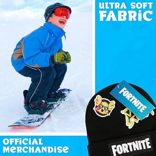 FORTNITE Boys Beanie Hat, Warm Cozy Knitted Hat Winter Accessories - Gamers Gift Black thumbnail 4