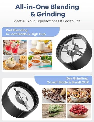 Ganiza Smoothie Blender, 900W Blenders for Shakes and Smoothies, 15-Piece Personal Blender and Grinder Combo for Kitchen, Smoothies Maker with 4 BPA-Free Portable Cup, Nutritious Recipe thumbnail 2