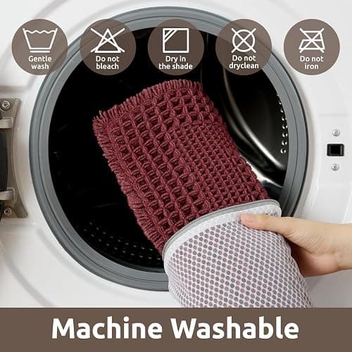 AMOAMI Waffle Bath-Mat, Absorbent Bath Mats for Bathroom Non Slip, Machine Washable Bathroom Rugs with Tassels Ultra Soft Boho Bath Rugs for Floor 17"x24" Red thumbnail 6