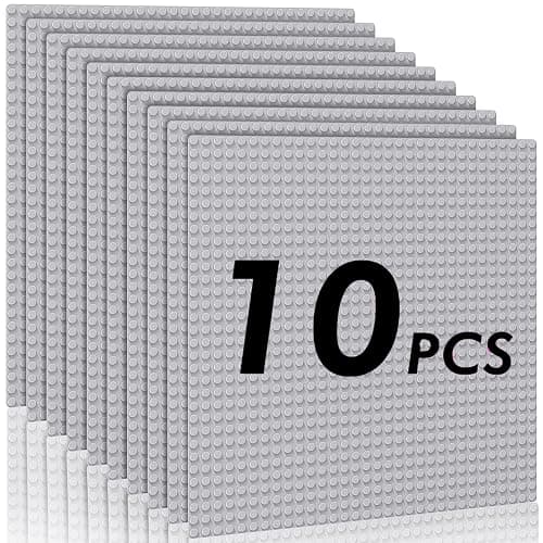 Pokiiulk Classic Baseplates Building Plates-Pack of 10 Large 10" x 10" Building Bricks Compatible with All Major Brands,Perfect STEM Gift for Builders Age 3+,Grey - Image 1