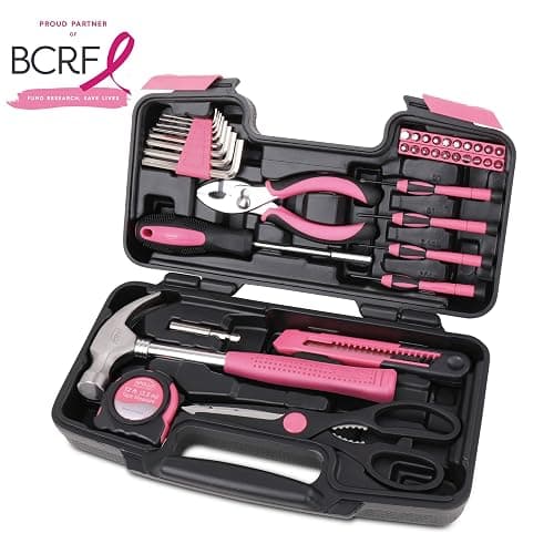 Apollo Tools Original 39 Piece General Household Tool Set in Toolbox Storage Case with Essential Hand Tools for Everyday Home Repairs, DIY and Crafts - Pink Ribbon - Pink - DT9706P thumbnail 6