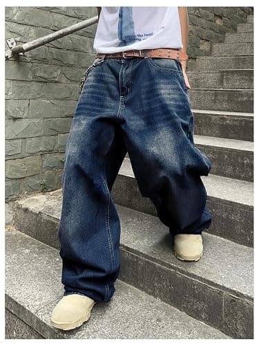 SHENHE Men's Wide Leg Jeans Vintage Baggy Jeans Casual Loose Fit Denim Pants with Pockets thumbnail 3