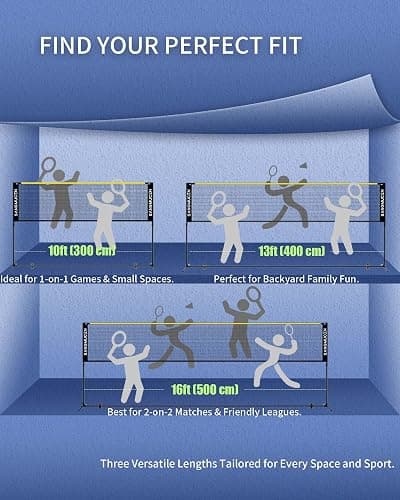 SANGMUCEN 10/13/16.5ft Portable Badminton Net Set Outdoor and Indoor, Height Adjustable Sports Net for Volleyball, Pickleball, Tennis,Stable Alloy Steel Frame and Carry Bag for Backyard, Beach, Pool thumbnail 7