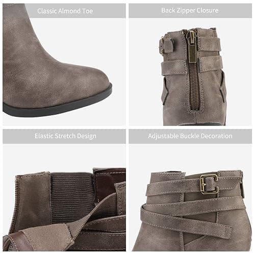 TOETOS Women's Chunky High Heel Ankle Boots Close Toe Fall Heeled Booties Shoes thumbnail 2