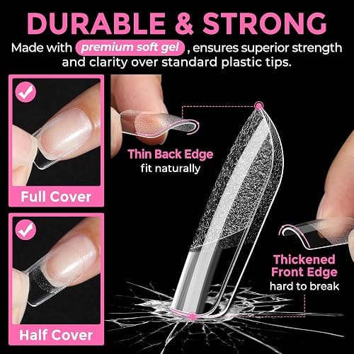 UNA GELLA Short Square Gel Nail Tips 216pcs Short Square Press on Nails Pre-shape Fake Nails for Full Cover Acrylic Nails False Nails For Nail Extension Home DIY Nail Salon 12 Sizes Gelly Tips thumbnail 5