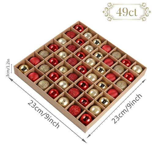 Valery Madelyn Weihnachtskugeln,49 stück Christbaumkugeln Weihnachtskugel mit Geschenkpaket, 3cm Weihnachtsbaumschmuck Christbaumschmuck mit Aufhänger,deko Weihnachten,Thema Rot Gold thumbnail 3