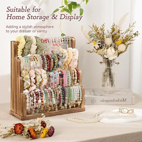 Emfogo Bracelet Holder, 4 Tier Bracelet Organizer Storage for Bracelets Bangles Watch Scrunchies, Rustic Wood Jewelry Organizer Display for Home, Vendors, Craft Shows and Store(Rustic Brown) thumbnail 5