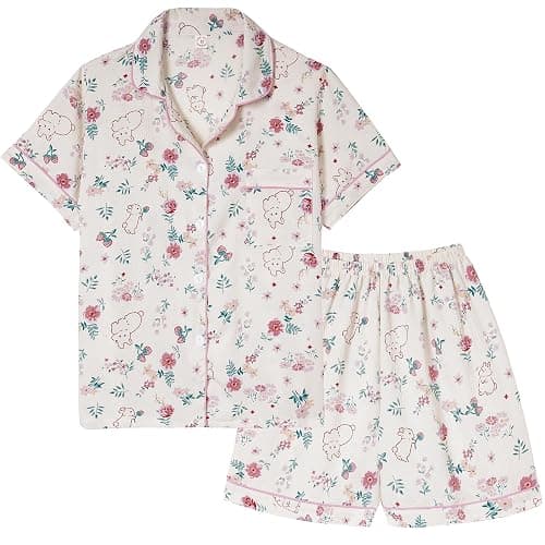 Vopmocld Big Girls Button Down Sleepwear Short Sleeve With Shorts 2PCS Pajama Sets Casual Lapel Loungewear Patterns Printed - Image 1