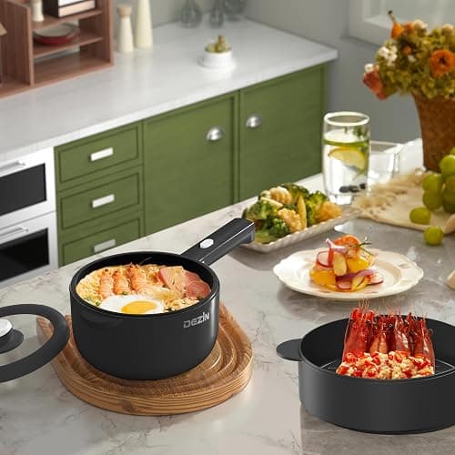 Dezin Hot Pot Electric, 2L Non-Stick Sauté Pan, Rapid Noodles Cooker, Mini Portable Pot for Steak, Egg, Fried Rice, Ramen, Oatmeal, Soup with Power Adjustment & Spatula, College Dorm Room Essential thumbnail 7