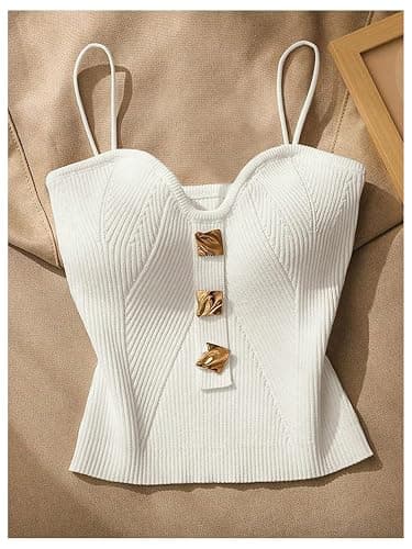 Verdusa Women's Old Money Clothes 2 Pack Crop Tops Ribbed Camisole Fall Fashion Knit Cami Top thumbnail 4