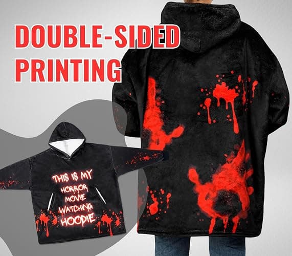 Huglanket Horror Movie Gifts for Horror Movie Lovers, Wearable Blanket Hoodies for Adults, Oversized Flannel Hooded Blankets, One Size Fits All thumbnail 2