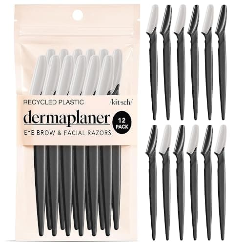 Kitsch Dermaplane Razor for Women Face – Face Razors for Women & Men, Eyebrow Trimmer & Face Shaver – Exfoliating Facial Razor & Skin Care Tool for Smoother Skin - Black, 12 pcs - Image 1