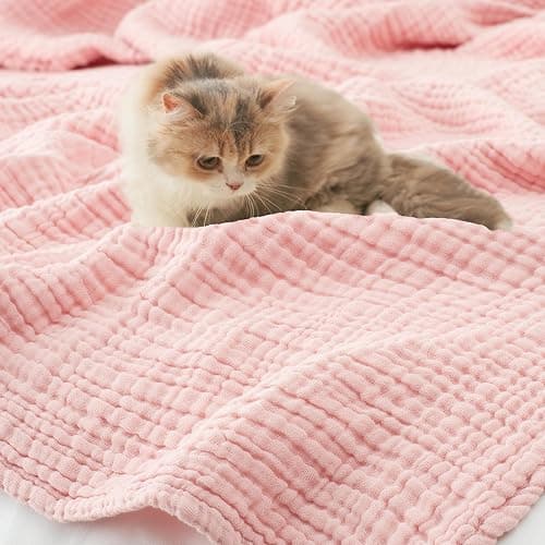 Carriediosa 100% Cotton Muslin Throw Blanket 90" X 90" Queen Size，4-Layers Summer Gauze Throws for Bed Couch，Soft Lightweight Breathable Linen Blankets Bedspread for Adults All Season，Dusty Pink thumbnail 6